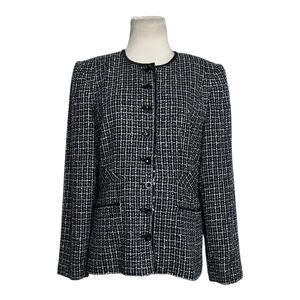 Sag Harbor black tweed sequin trim detail button blazer size 12